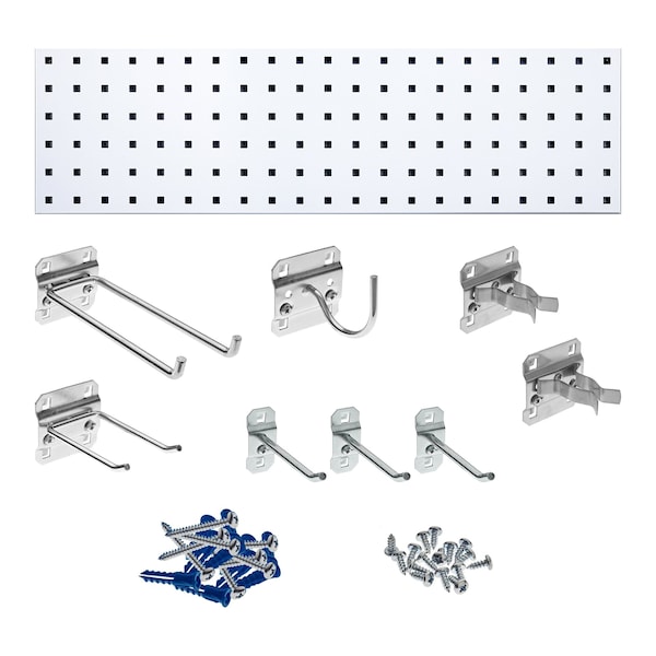 Triton Products Garden Storage Kit W/ 8 pc LocHook Assortment & 31.5" x 9" 18 ga Steel Square Hole Pegboard, White LBS31G-WHT - main
